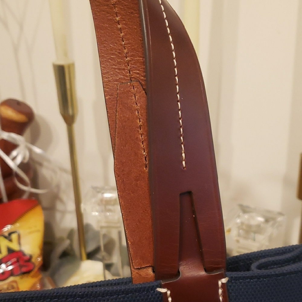 Dooney & Bourke Navy Canvas Tote with Brown Leather Handles - Picture 5 of 17